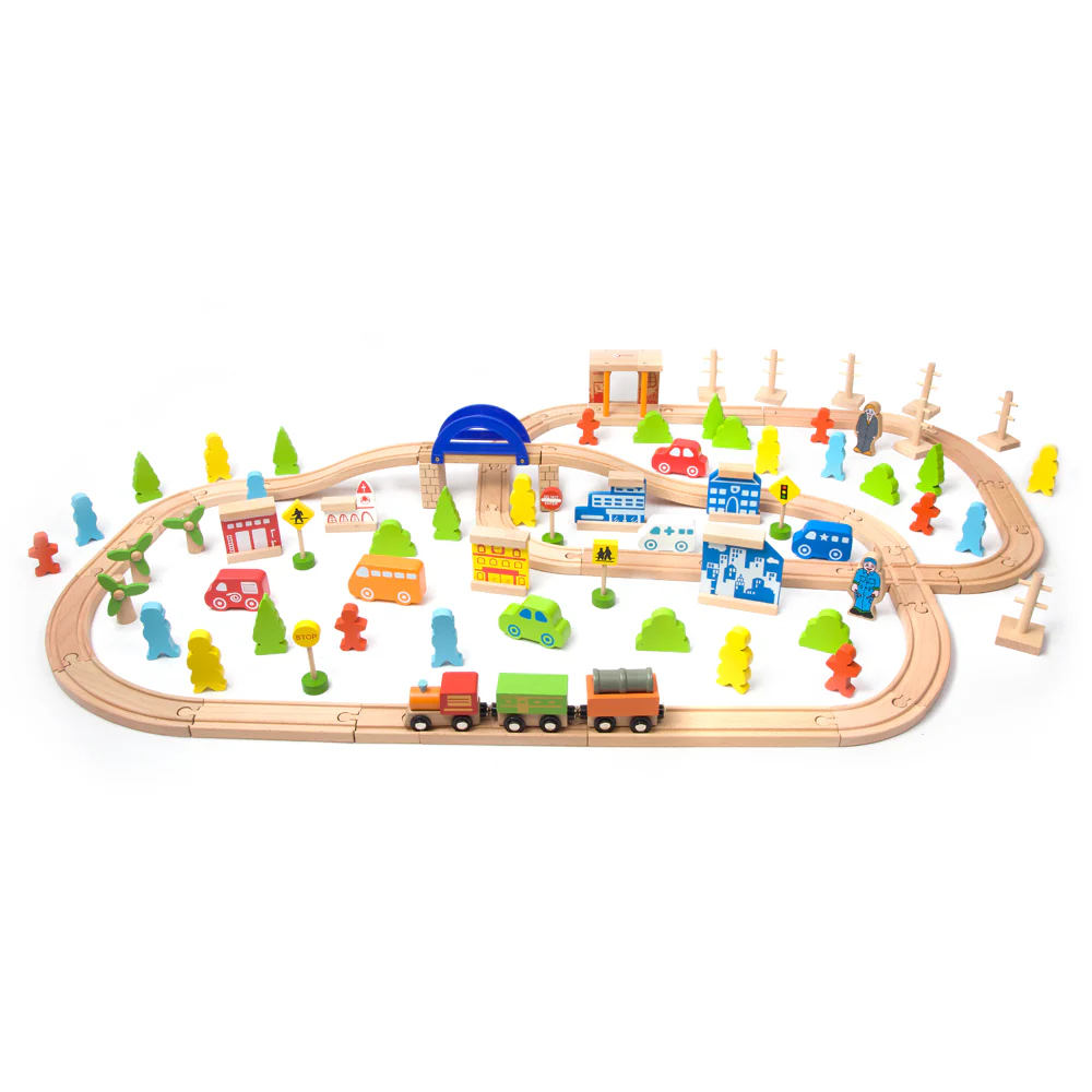 [4164] Classic World Ahşap 110 Parçalı Tren Seti